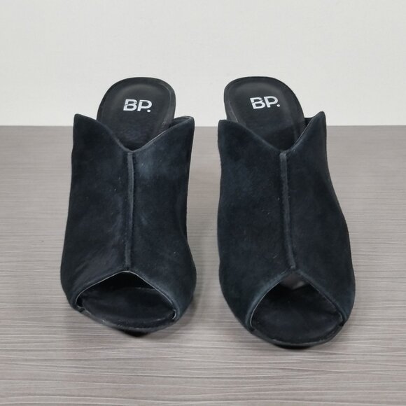 BP. Block Heel Peep-Toe Mules, Black Suede, Womens Size 5.5 M - Picture 3 of 12